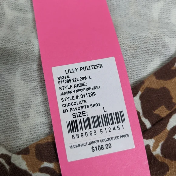NWT! Lilly Pulitzer Jansen V-Neckline Sweatshirt Chocolate My Favorite Spot L - Picture 9 of 13